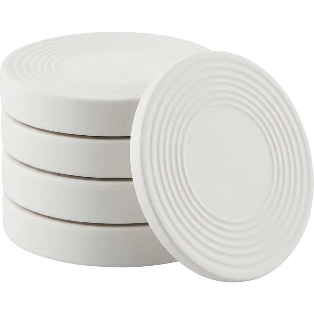 Vzxa Ribbed Ceramic Look Coasters White 4 Pack
