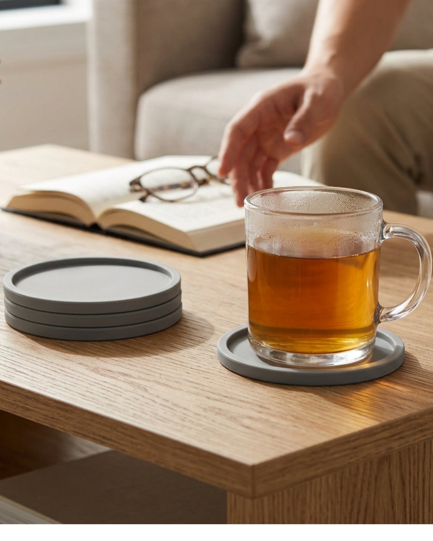 Vzxa Round Silicone Coasters Stone Gray 6 Pack