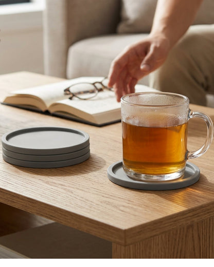 Vzxa Round Silicone Coasters Stone Gray 6 Pack