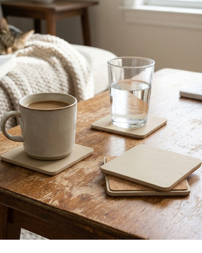 Vzxa Square Cork Back Coasters Sand 4 Pack